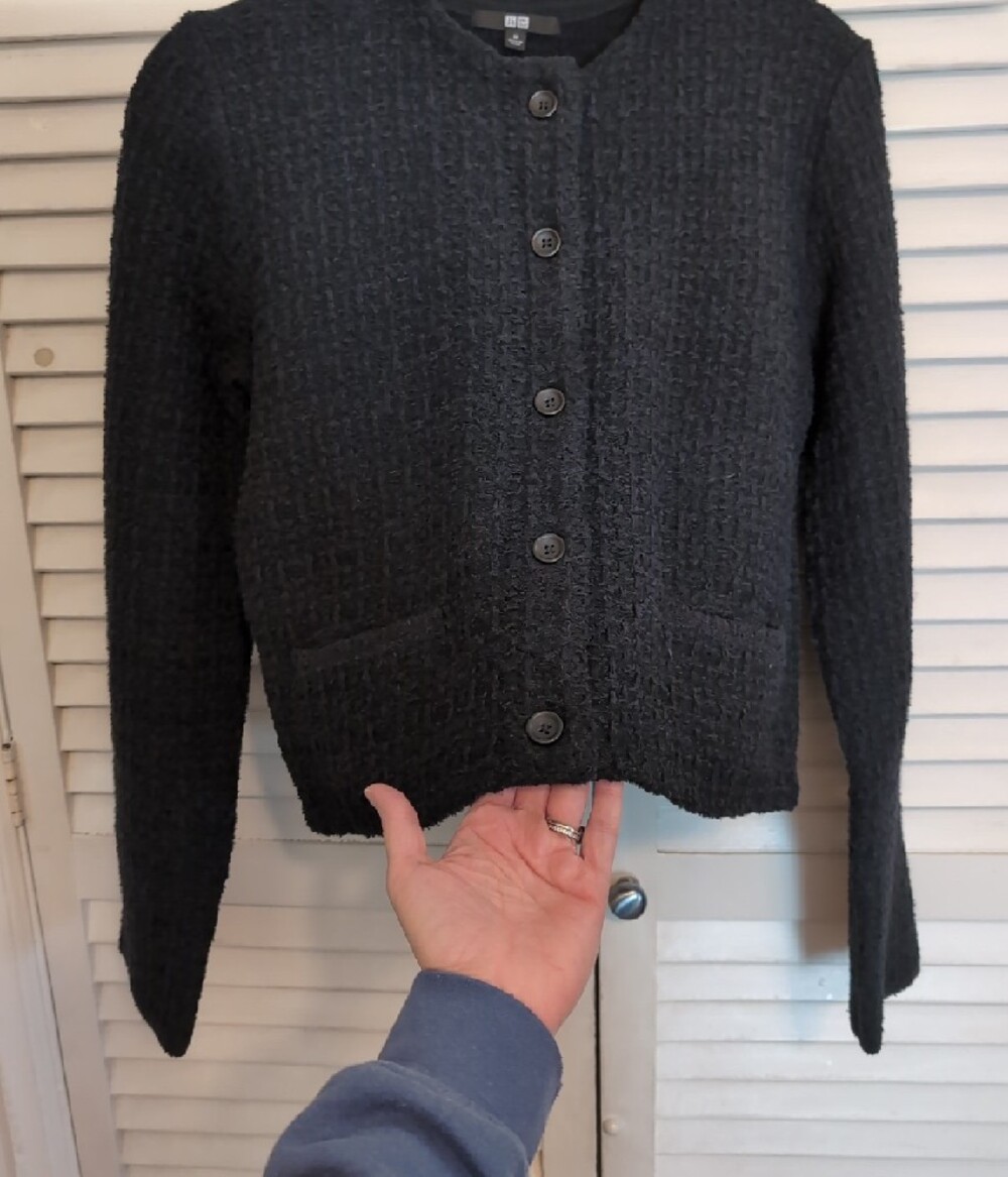 UNIQLO Womens Black Textured Button-Front Cardigan Jacket - Picture 5 of 9
